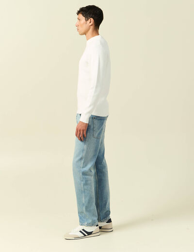 Pull col rond manches longues ecru homme