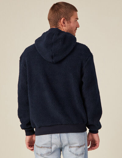 Sweat à capuche sherpa bleu marine homme