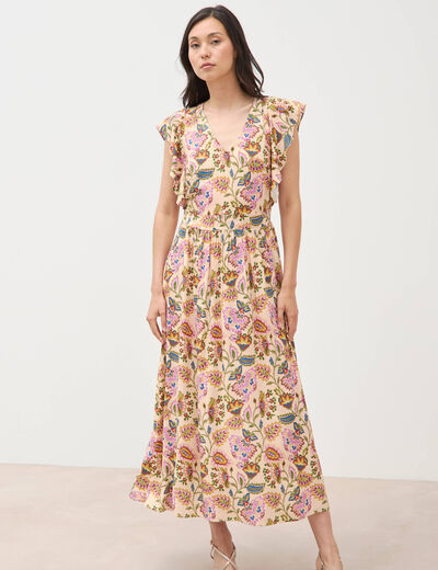 Robe longue droite fluide multicolore femme