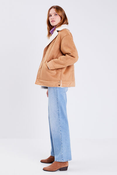 Manteau droit boutonné marron femme