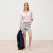 T-shirt col v manches courtes en coton parme femme