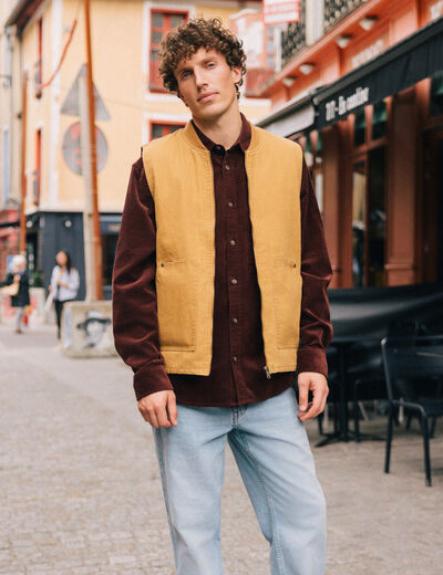 Blouson sans manches col teddy camel homme