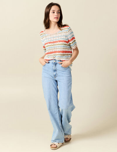 Pull manches courtes violet clair femme
