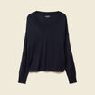 Pull fin col V manches longues bleu foncé femme