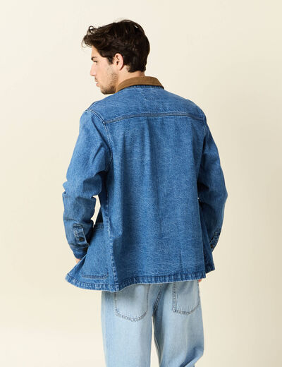 Veste col velours en jean denim double stone homme