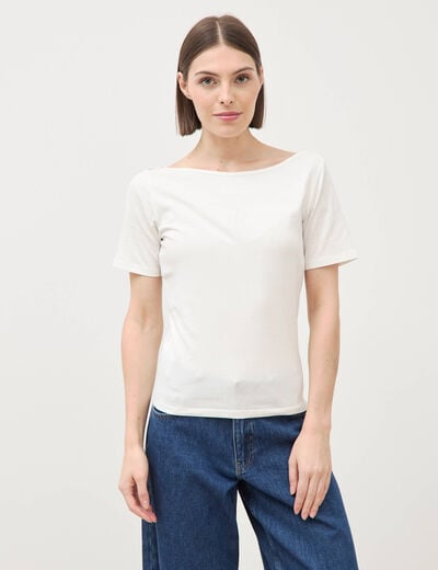 T-shirt ajust&eacute; manches courtes ecru femme