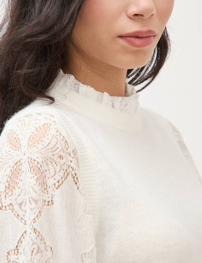 Pull droit col montant manches longues ecru femme