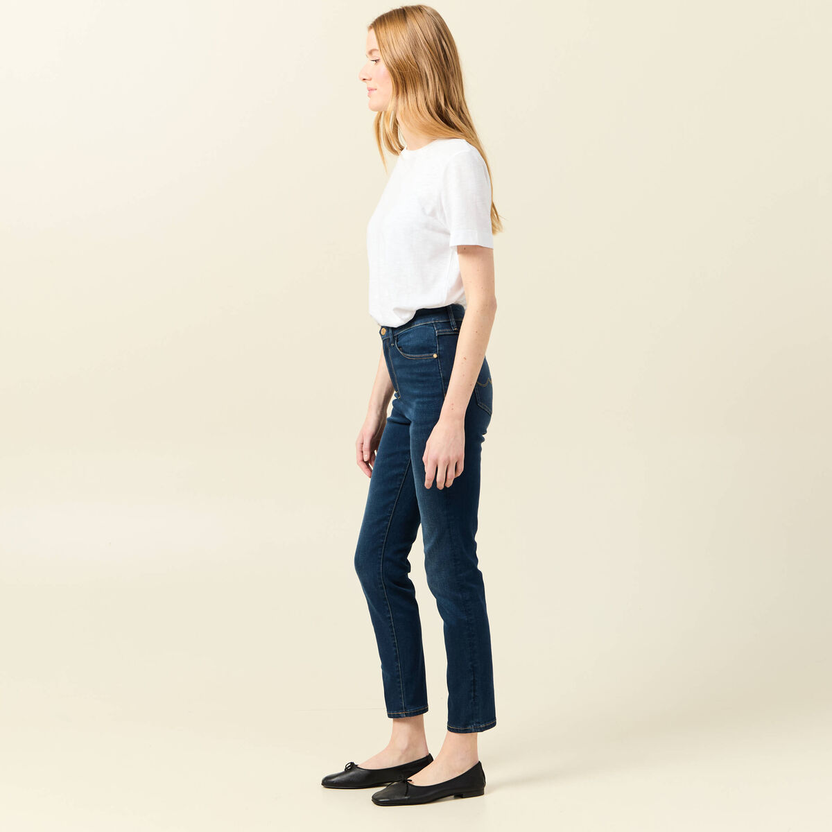 Jeans slim taille haute 7/8ème denim brut femme