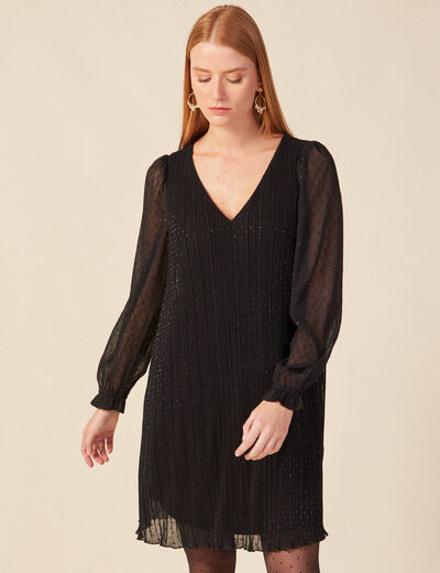 Robe trapèze plissée noir femme