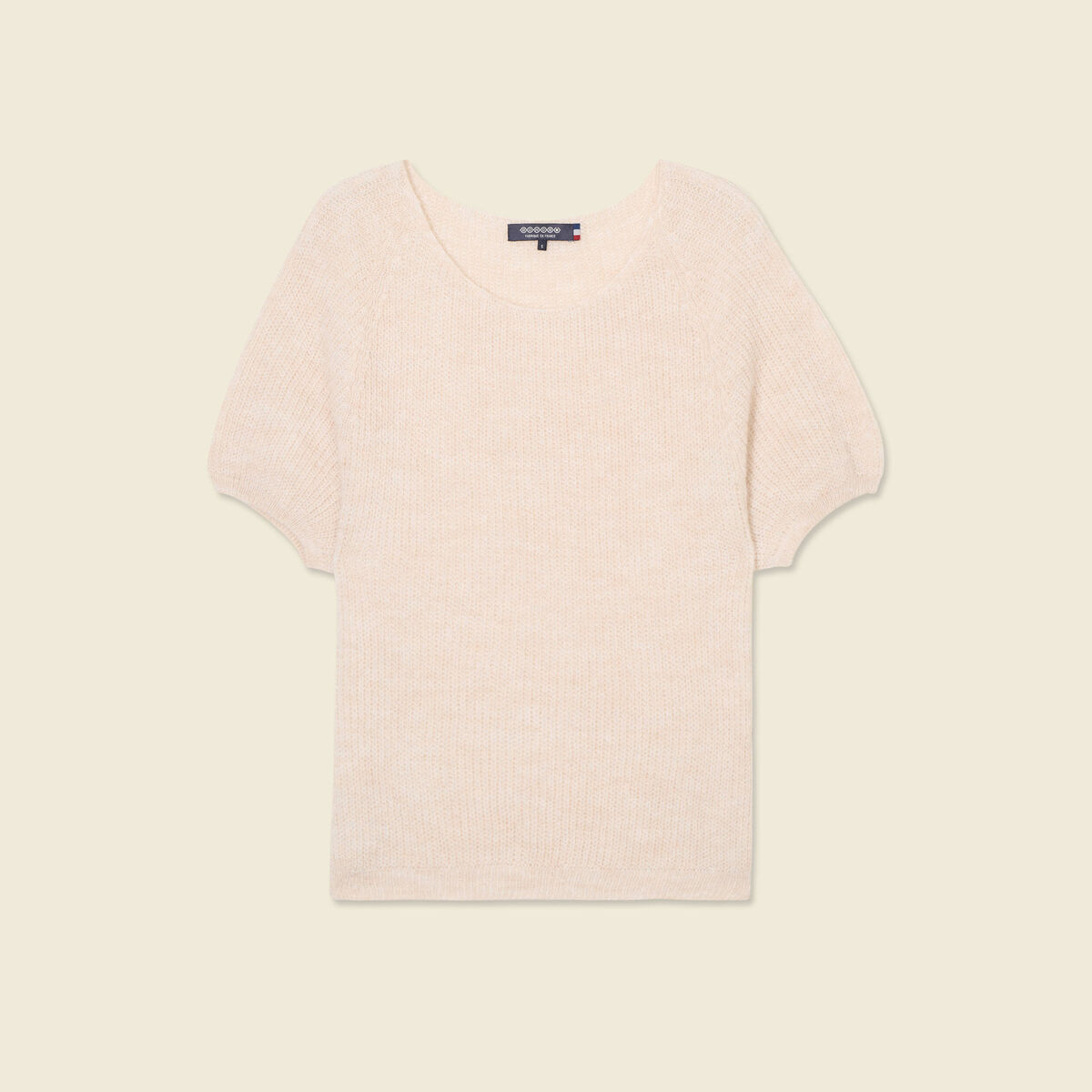 Pull manches courtes fabriqu&eacute; en France creme femme
