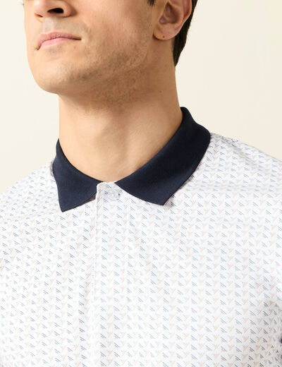 Polo cintr&eacute; en coton manches courtes blanc homme