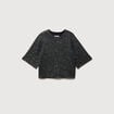 Pull manches courtes col rond brillant noir femme