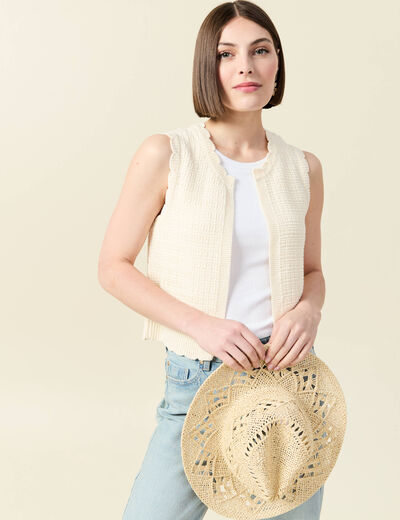 Gilet droit court sans manches creme femme