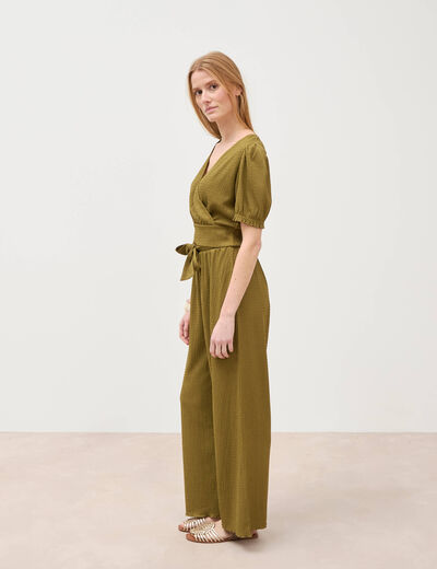 Blouse cropped manches courtes vert kaki femme