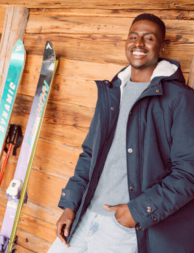 Parka à capuche bleu marine homme