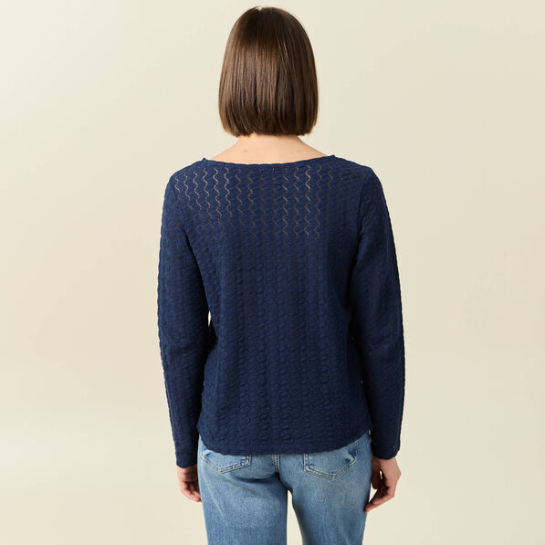 t shirt manches longues ajoure bleu marine femme T-shirt manches longues ajouré bleu marine femme