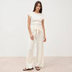 Pantalon loose avec ceinture creme femme