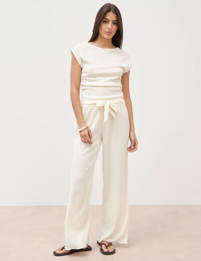 Pantalon loose avec ceinture creme femme