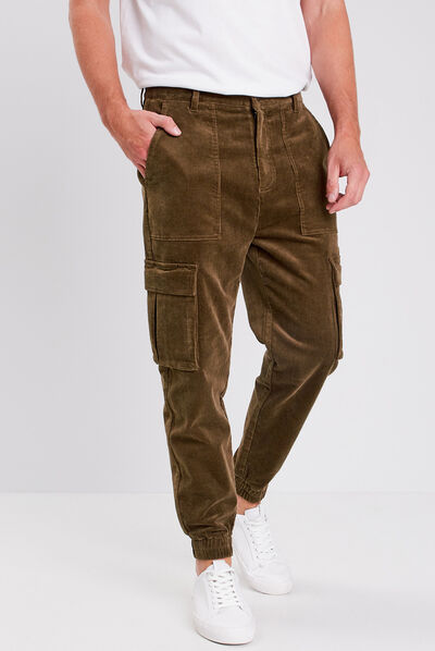 Pantalon battle velours vert kaki homme
