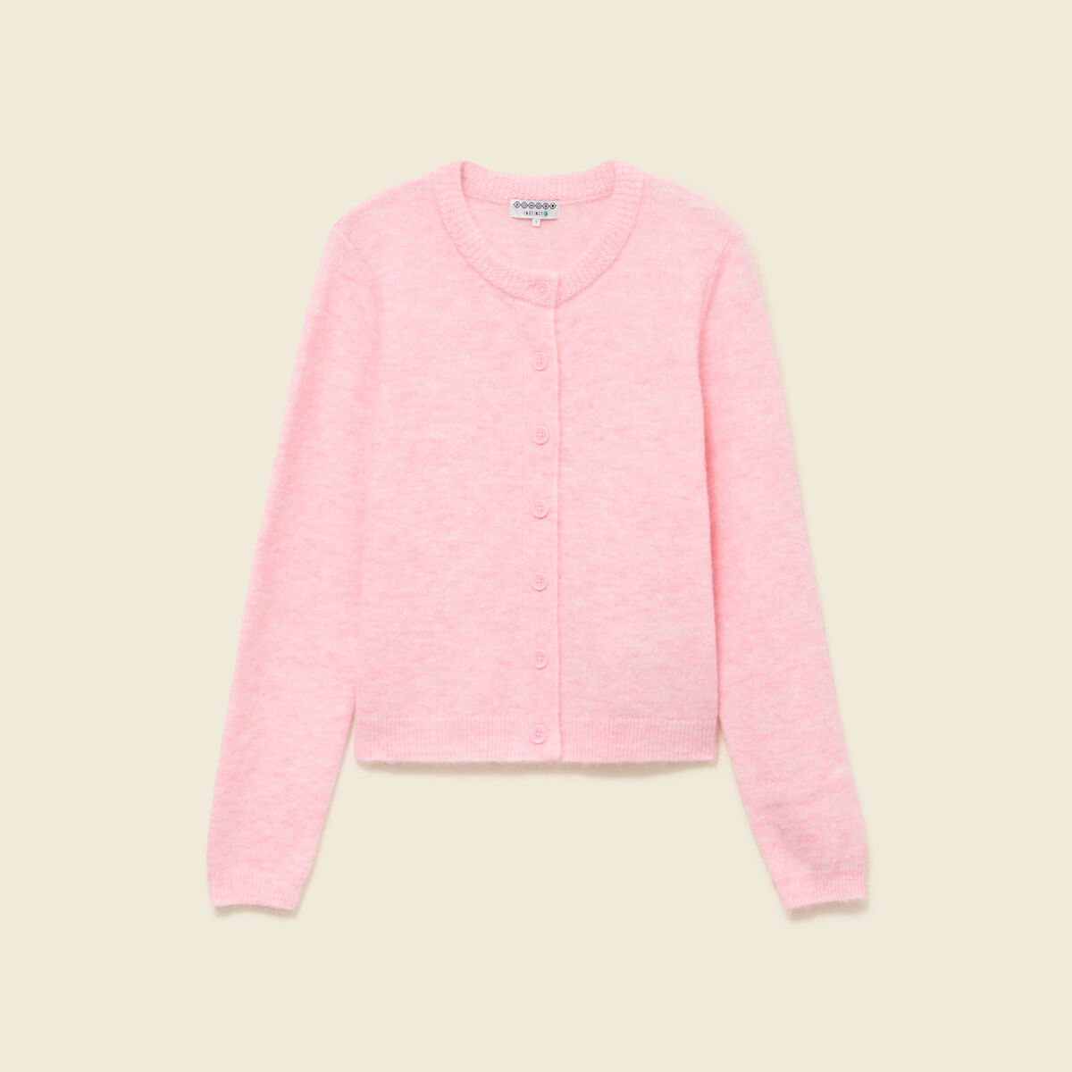 Gilet col rond rose clair femme