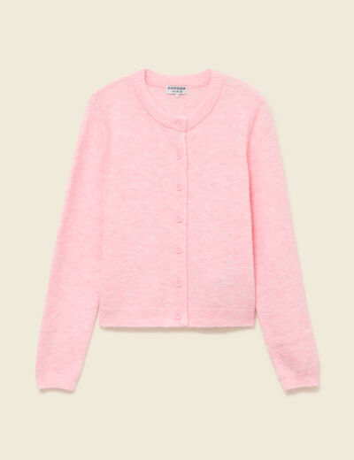 Gilet col rond rose clair femme