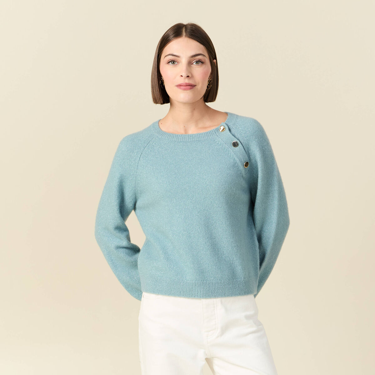 Pull manches longues col rond gris femme