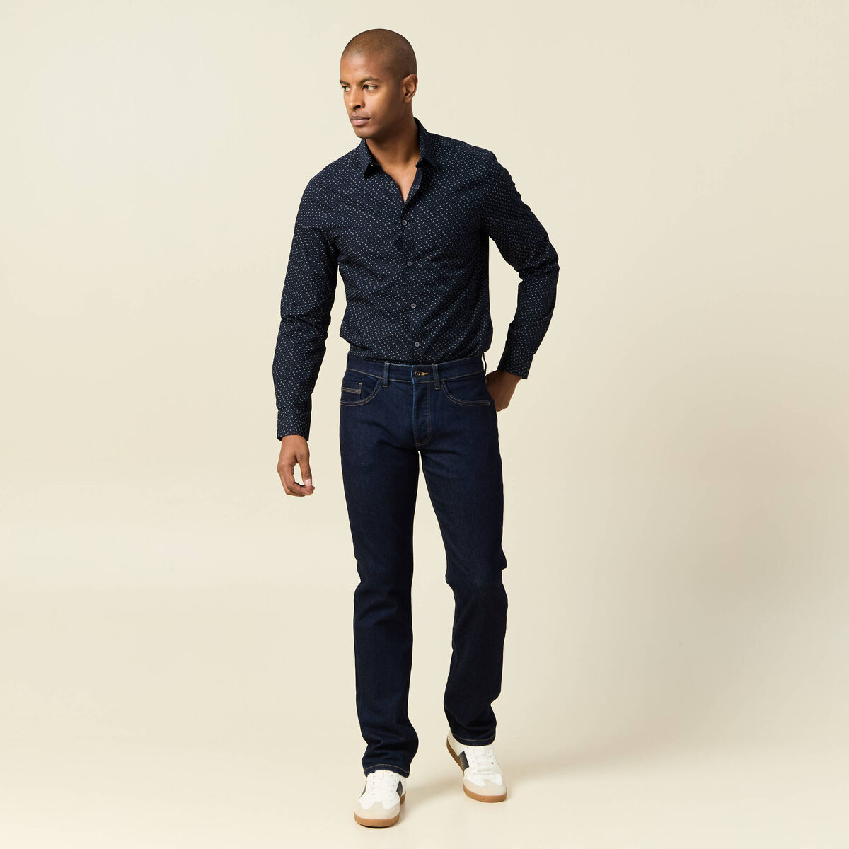 Chemise en coton manches longues bleu marine homme