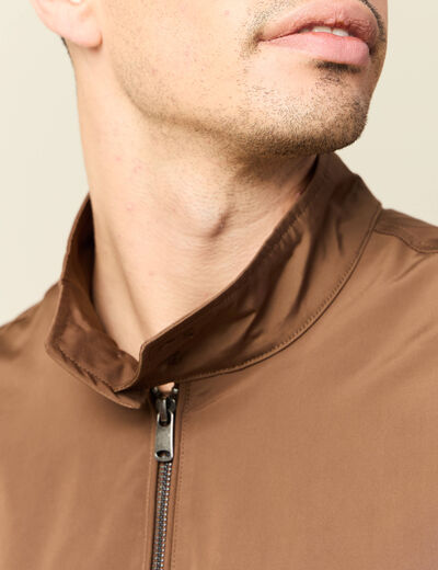 Blouson zippé col montant marron homme