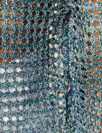 Pull manches courtes ajouré bleu clair femme