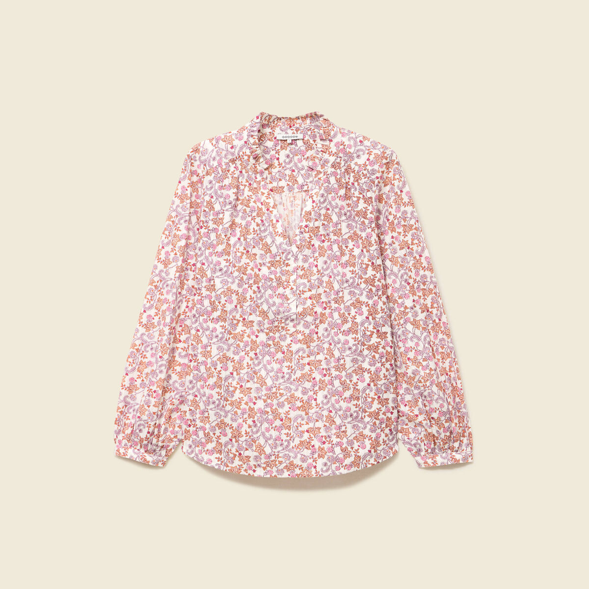 Blouse manches longues en coton orange corail femme