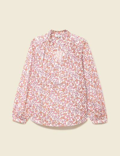 Blouse manches longues en coton orange corail femme