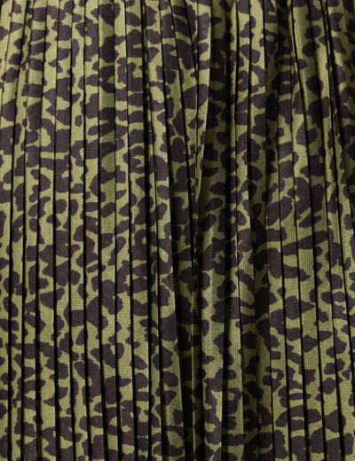 Jupe longue évasée plissée vert kaki femme