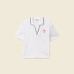 T-shirt droit court col V en coton blanc femme