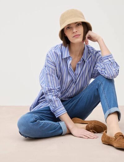 Jeans girlfriend taille haute denim stone femme