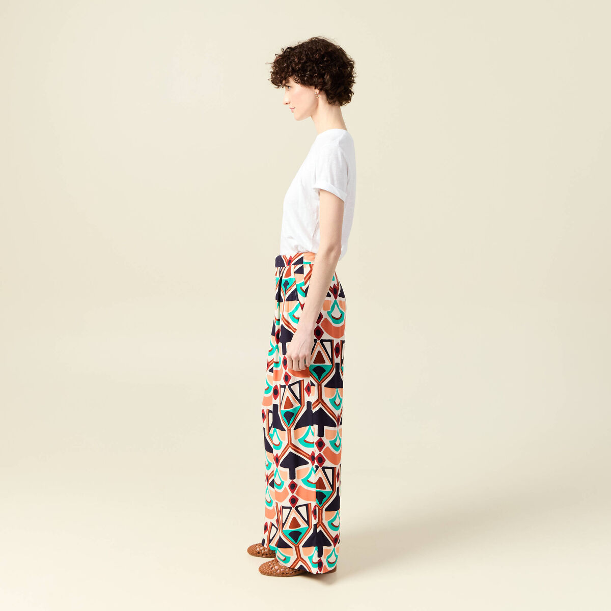 Pantalon large fluide orange femme