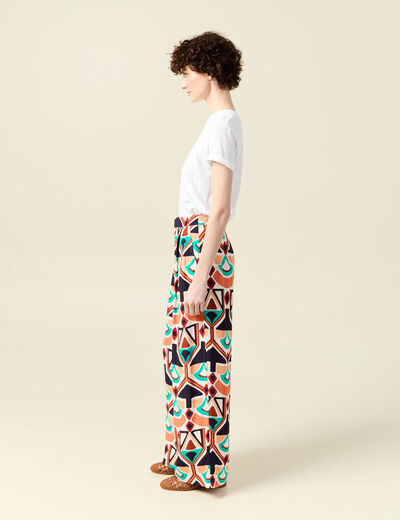 Pantalon large fluide orange femme
