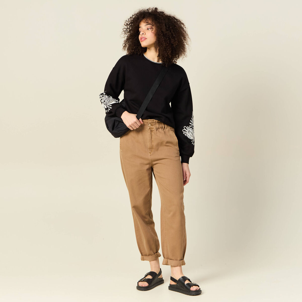Sweat manches longues brodé noir femme