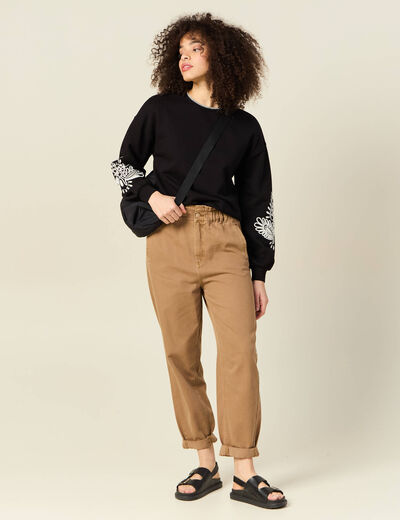 Sweat manches longues brodé noir femme