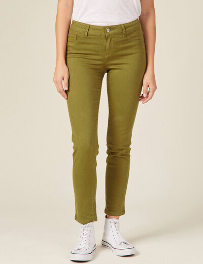 Pantalon slim 7/8ème vert kaki femme