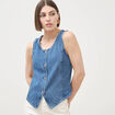 Gilet en jeans sans manches col rond denim used femme