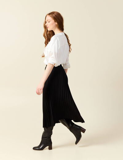 Jupe longue évasée plissée noir femme
