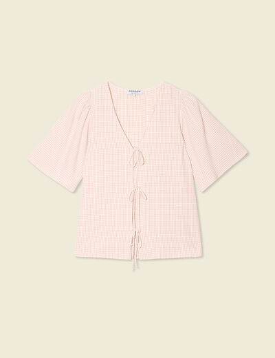 Blouse manches courtes nouée marron clair femme