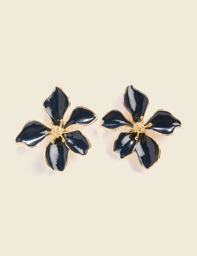 Boucles d'oreilles fleurs bleu canard femme