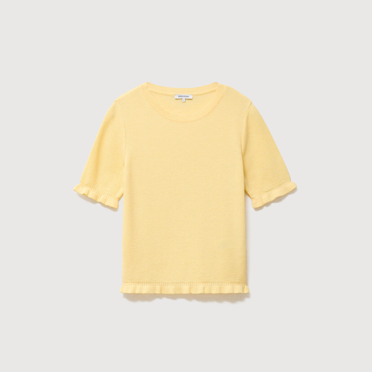 Pull droit col rond manches courtes jaune clair femme