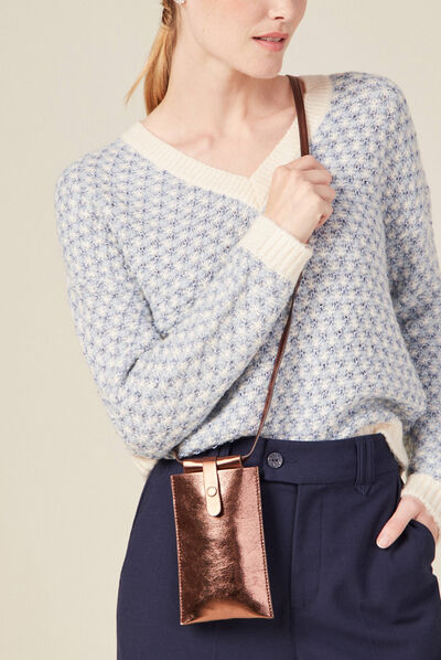 Pochette de téléphone irisée marron cognac femme