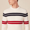 Pull fin ray&eacute; col rond manches longues ecru homme