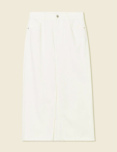Jupe midi fourreau denim blanc femme