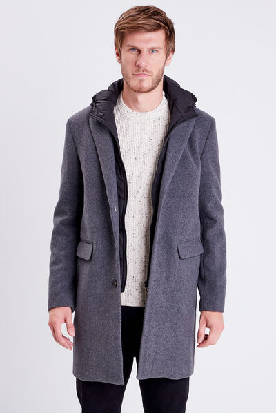 Manteau droit effet 2-en-1 gris homme