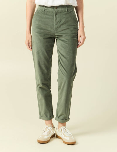 Pantalon large 7/8&egrave;me taille haute vert kaki femme