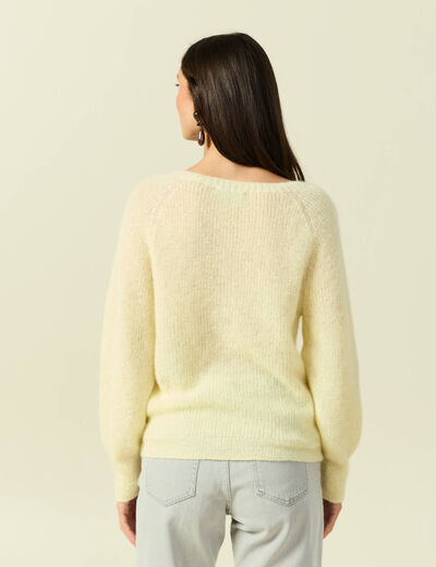 Pull manches longues col rond jaune femme